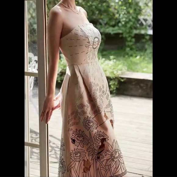 Solairè Runway Sexy Strapless Midi Dress, Boho Resortwear Luxury Gown - Picture 10 of 14